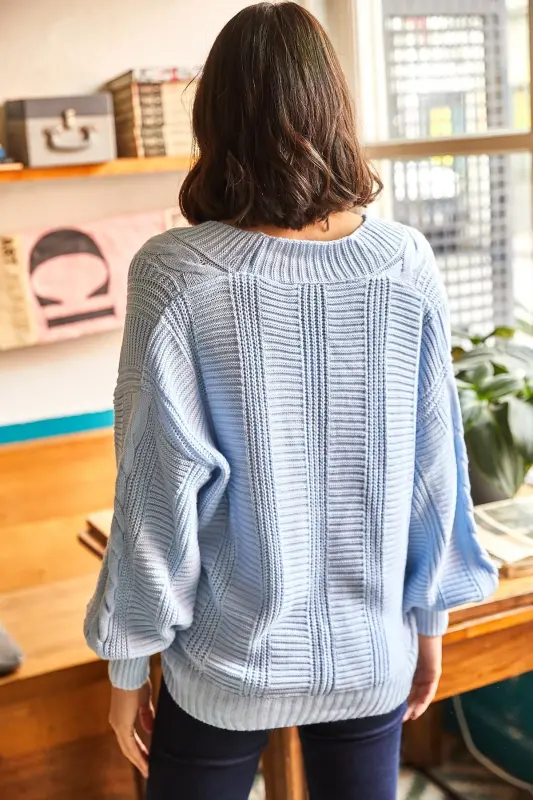 Kadın Bebe Mavi Kalın Saç Örgülü Triko Hırka HRK-19000082-Bebe Mavi - 5