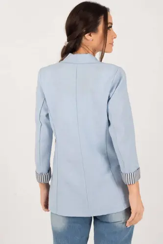 Kadın Bebe Mavi Kol İçi Çizgili Tek Düğmeli Ceket ARM-22K001122 - Bebe Mavi - 6