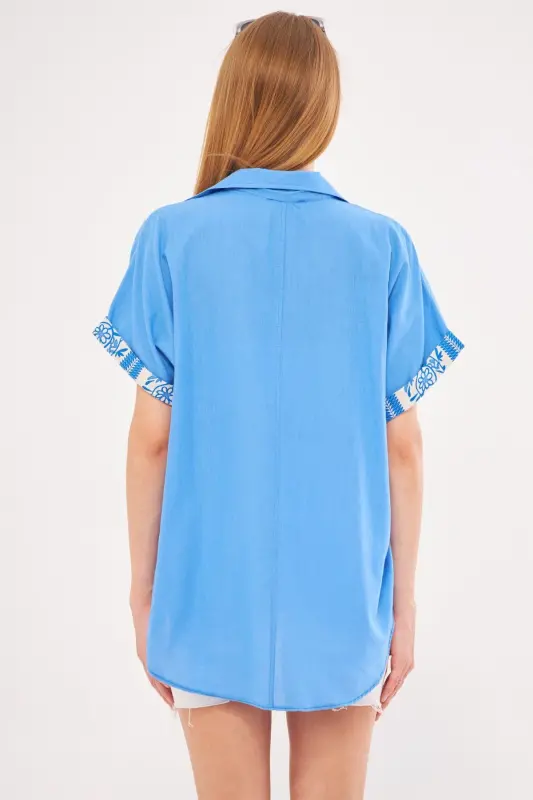 Kadın Bebe Mavi Oversize Duble Kol Detaylı Gömlek ARM-24Y001075-Bebe Mavi - 6