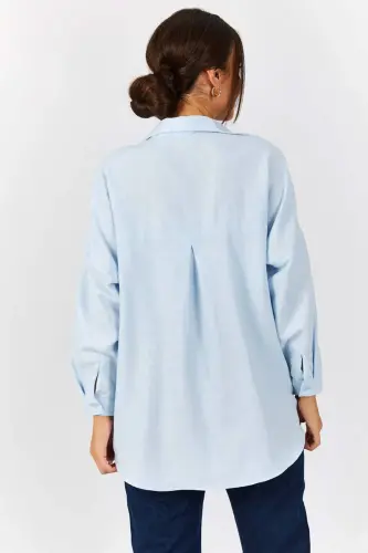 Kadın Bebe Mavi Oversize Uzun Basic Gömlek ARM-22Y001118-Bebe Mavi - 4