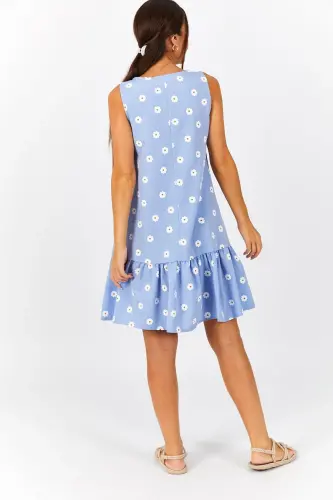 Kadın Bebe Mavi Papatya Desen Kolsuz Eteği Fırfırlı Elbise ARM-22Y001123-Bebe Mavi - 4