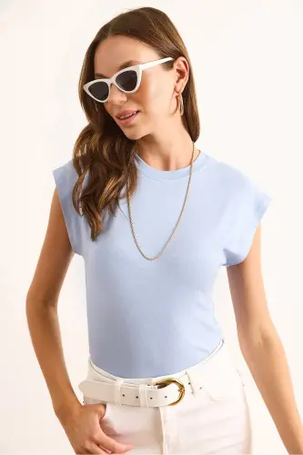 Kadın Bebe Mavi Yarasa Yumuşak Dokulu Esnek Bluz BLZ-19002877-Bebe Mavi - 4