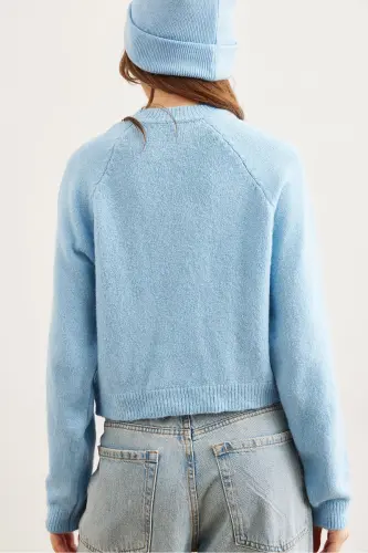 Kadın Bebe Mavi Yumuşak Dokulu Basic Crop Kazak KZK-19000886 - Bebe Mavi - 7