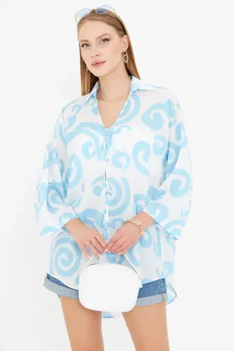Kadın Bebemavi-Beyaz Gömlek Yakalı Önden Bağcıklı Kimono Gömlek ARM-25K001006 - Bebemavi-Beyaz - 3