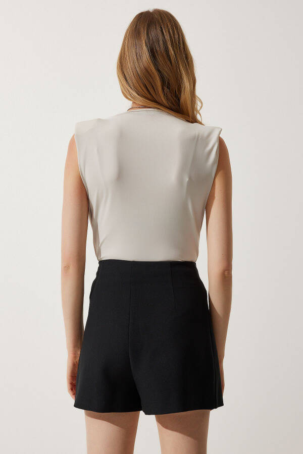 Kadın Bej Anvelop Yaka Vatkalı Çıtçıtlı Örme Bluz ZH00014-Bej - 7