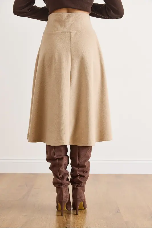 Kadın Bej Beli Bantlı Selanik Çan Etek ETK-19000297-Bej - 2