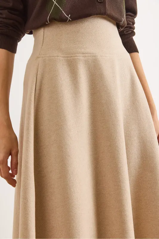 Kadın Bej Beli Bantlı Selanik Çan Etek ETK-19000297-Bej - 3