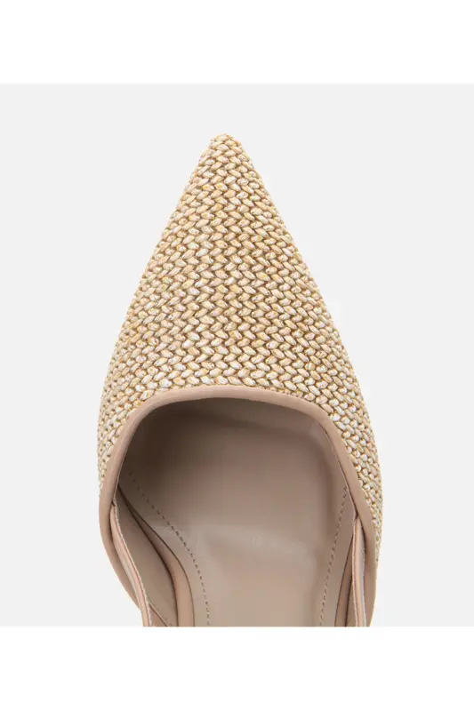 Kadın Bej Hasır Detaylı Arkası Açık Stiletto - 4