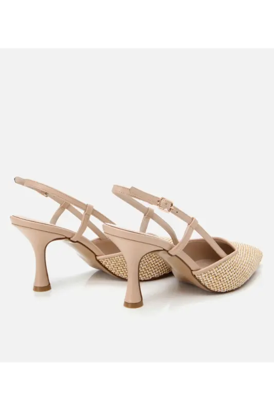 Kadın Bej Hasır Detaylı Arkası Açık Stiletto - 6