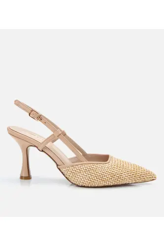 Kadın Bej Hasır Detaylı Arkası Açık Stiletto-BEJ - 1
