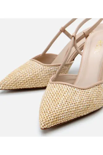 Kadın Bej Hasır Detaylı Arkası Açık Stiletto-BEJ - 3
