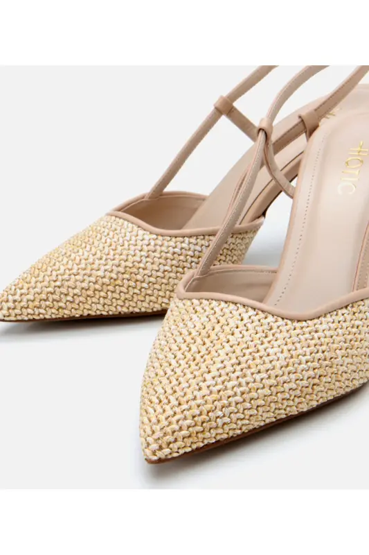 Kadın Bej Hasır Detaylı Arkası Açık Stiletto-BEJ - 3
