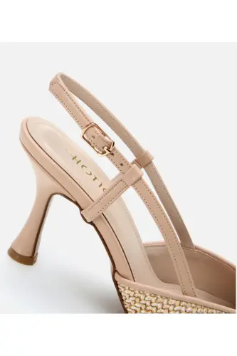 Kadın Bej Hasır Detaylı Arkası Açık Stiletto-BEJ - 5