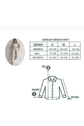 Kadın Bej Ikili Keten Gömlek Pantolon Alt Üst Takım - Siyah - 4