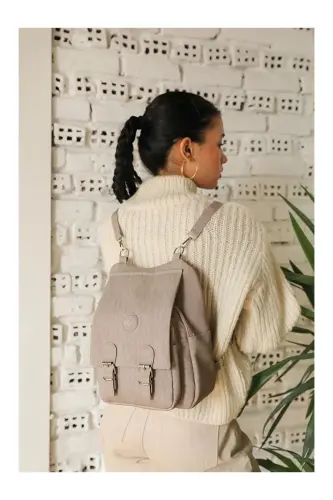 Kadın Bej Kipling Kumaş Kadın Omuz Ve Sırt Çantası-Ekru - 1