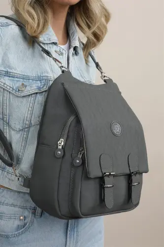 Kadın Bej Kipling Kumaş Kadın Omuz Ve Sırt Çantası-Koyu Gri - 1