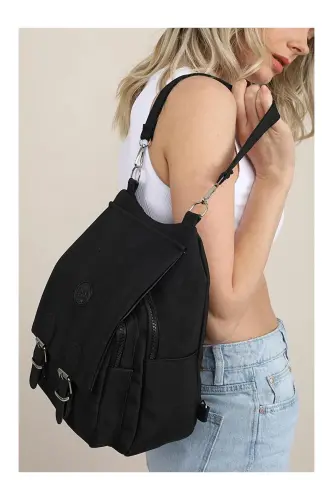 Kadın Bej Kipling Kumaş Kadın Omuz Ve Sırt Çantası-Siyah yeni - 6