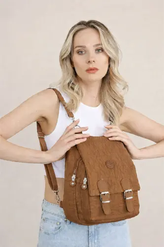 Kadın Bej Kipling Kumaş Kadın Omuz Ve Sırt Çantası-Taba 