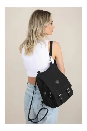 Kadın Bej Kipling Kumaş Kadın Omuz Ve Sırt Çantası-Taba - ALYAÇANTADÜKKANI (1)