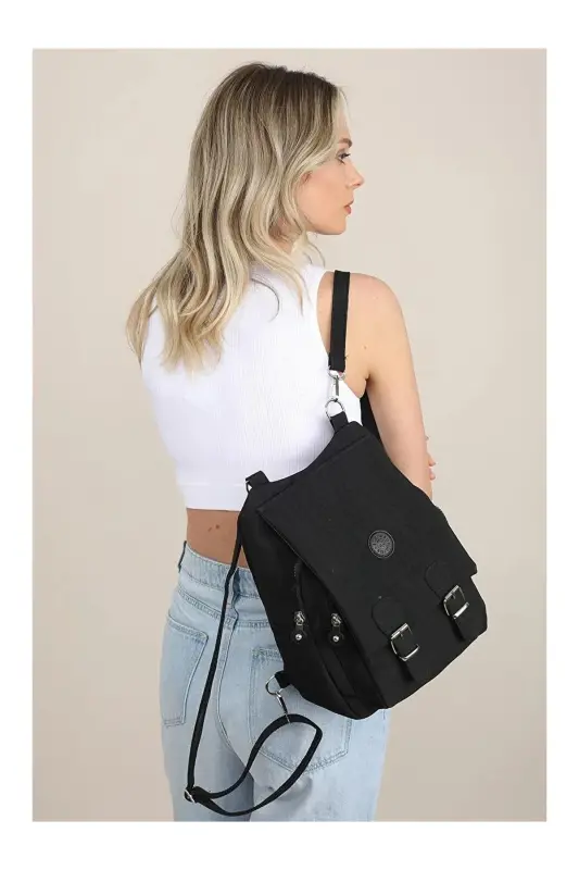 Kadın Bej Kipling Kumaş Kadın Omuz Ve Sırt Çantası-Taba - 2