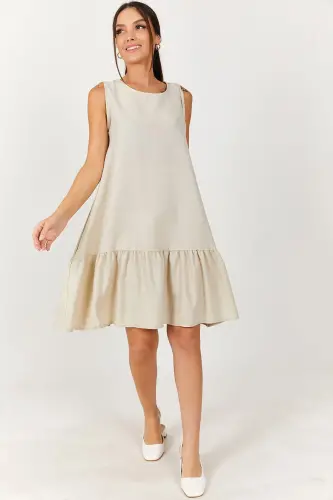 Kadın Bej Kolsuz Eteği Fırfırlı Elbise ARM-18Y001156-Bej - 2