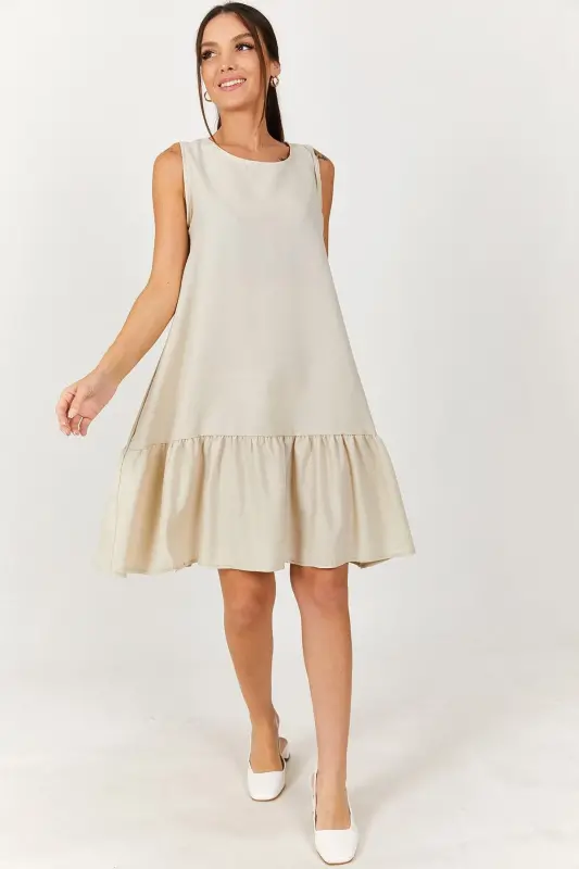 Kadın Bej Kolsuz Eteği Fırfırlı Elbise ARM-18Y001156-Bej - 2