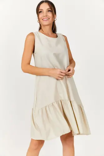 Kadın Bej Kolsuz Eteği Fırfırlı Elbise ARM-18Y001156-Bej - 3