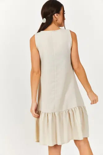 Kadın Bej Kolsuz Eteği Fırfırlı Elbise ARM-18Y001156-Bej - 4