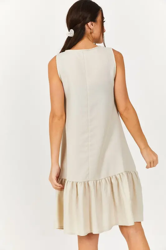 Kadın Bej Kolsuz Eteği Fırfırlı Elbise ARM-18Y001156-Bej - 4