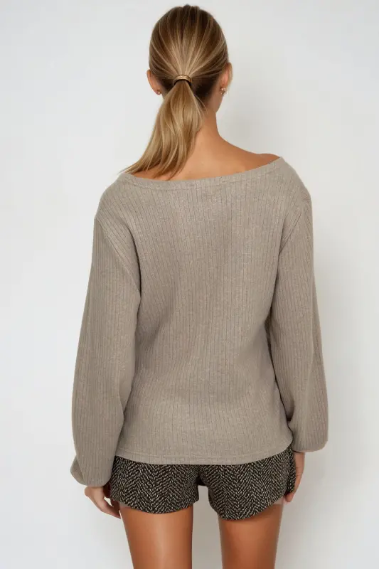 Kadın Bej Kruvaze Yaka Kolu Lastikli Bluz ALC-X12929-Bej - 5