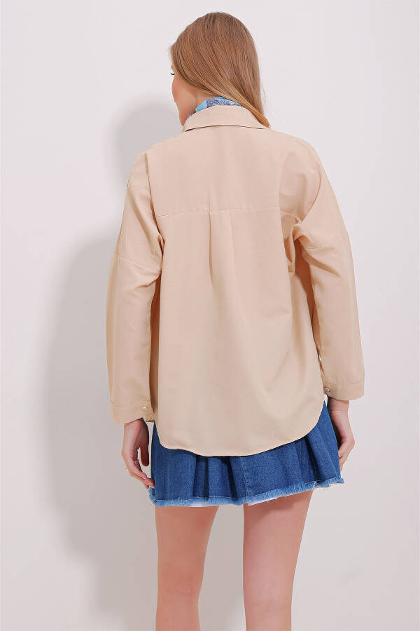 Kadın Bej Manşetli Cotton Basic Gömlek ALC-X11494 - BEJ - 12