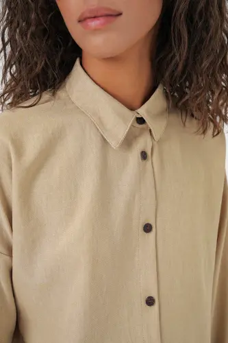 Kadın Bej Oversize Keten Alt Üst Takım 6622 - BEJ - 4