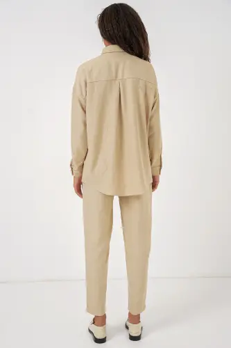Kadın Bej Oversize Keten Alt Üst Takım 6622 - BEJ - 5