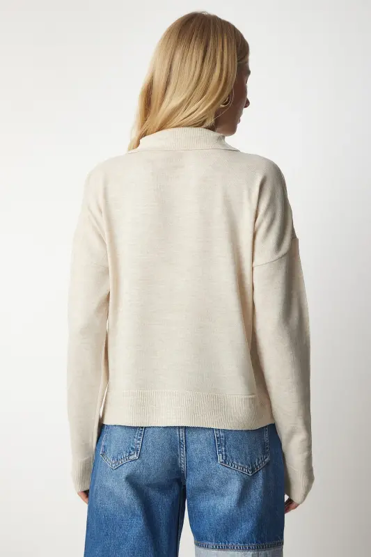 Kadın Bej Polo Yaka Basic Kazak bv00094-Bej - 5