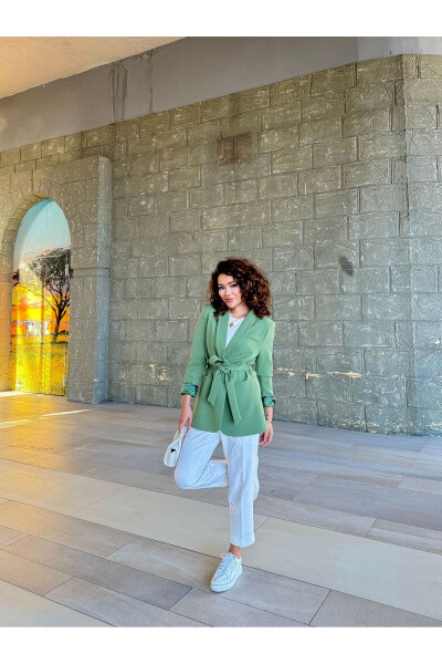 Kadın Belden Bağlamalı Blazer Ceket-yeşil 