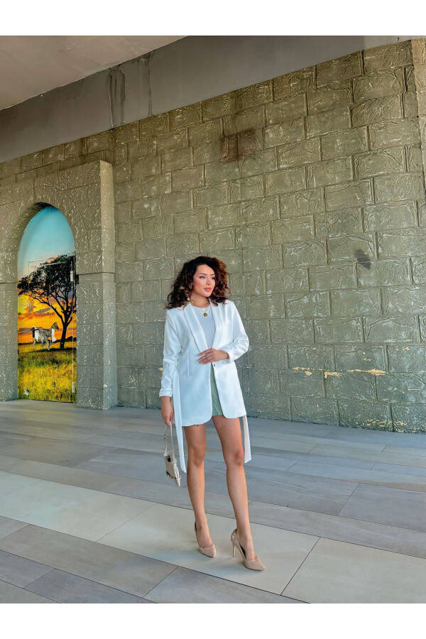 Kadın Belden Bağlamalı Blazer Ceket-beyaz - 2