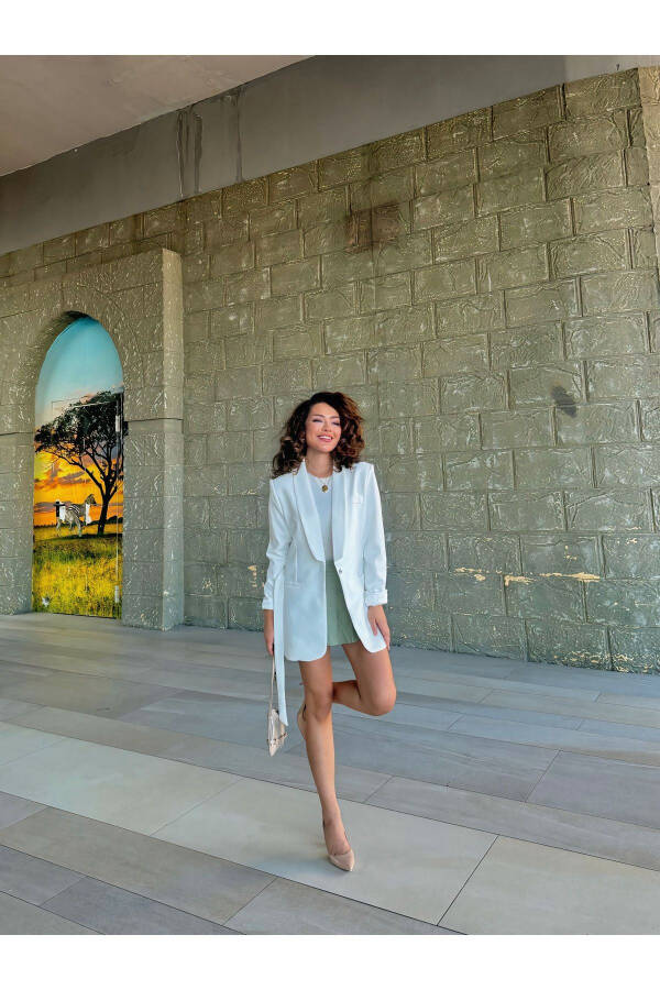 Kadın Belden Bağlamalı Blazer Ceket-beyaz - 3