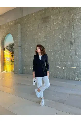 Kadın Belden Bağlamalı Blazer Ceket-siyah - 5