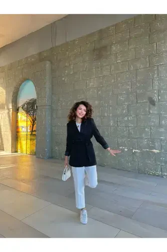 Kadın Belden Bağlamalı Blazer Ceket-siyah - 6