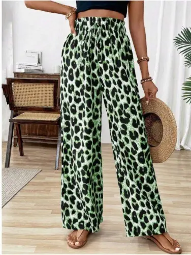 Kadın Beli Lastikli Leopar Desen Süprem Pantolon - 2