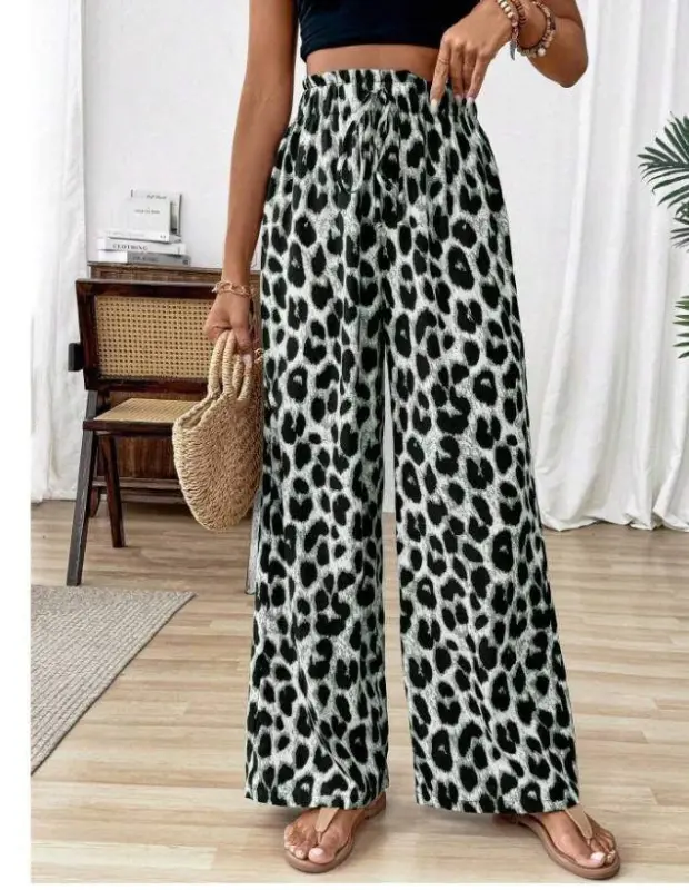 Kadın Beli Lastikli Leopar Desen Süprem Pantolon - 2
