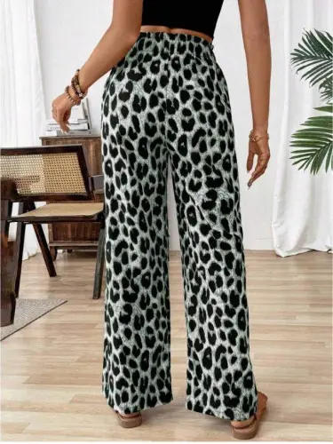 Kadın Beli Lastikli Leopar Desen Süprem Pantolon - 3