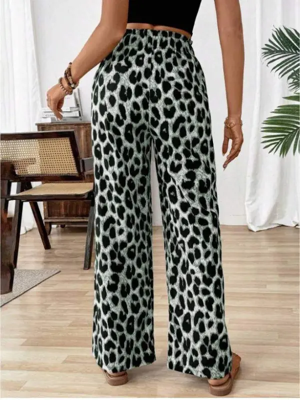 Kadın Beli Lastikli Leopar Desen Süprem Pantolon - 3