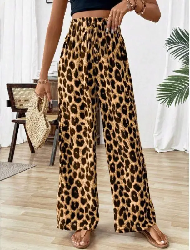 Kadın Beli Lastikli Leopar Desen Süprem Pantolon - 1