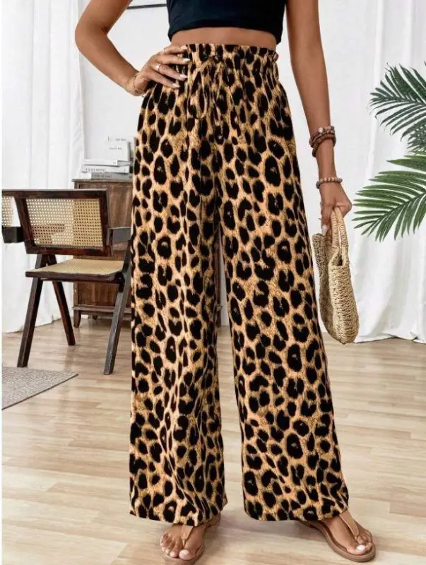 Kadın Beli Lastikli Leopar Desen Süprem Pantolon - 2