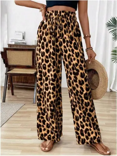 Kadın Beli Lastikli Leopar Desen Süprem Pantolon - 3