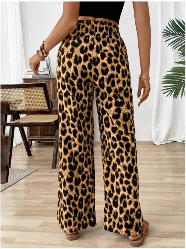 Kadın Beli Lastikli Leopar Desen Süprem Pantolon - 4
