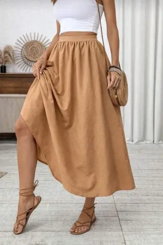 Kadın Beli Lastikli Paraşüt Kumaş Etek - 1