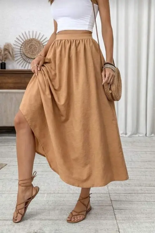 Kadın Beli Lastikli Paraşüt Kumaş Etek - BÜYÜKBEDENIZ