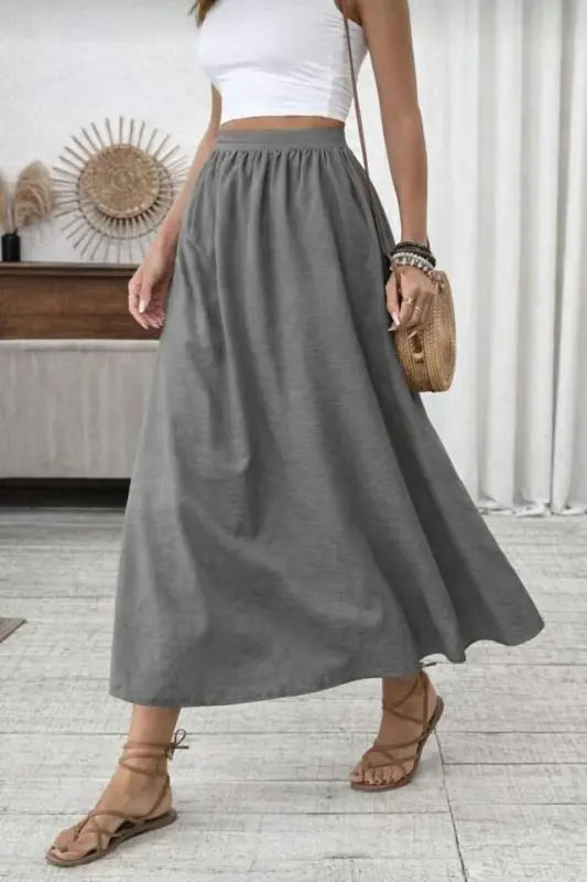 Kadın Beli Lastikli Paraşüt Kumaş Etek - 2